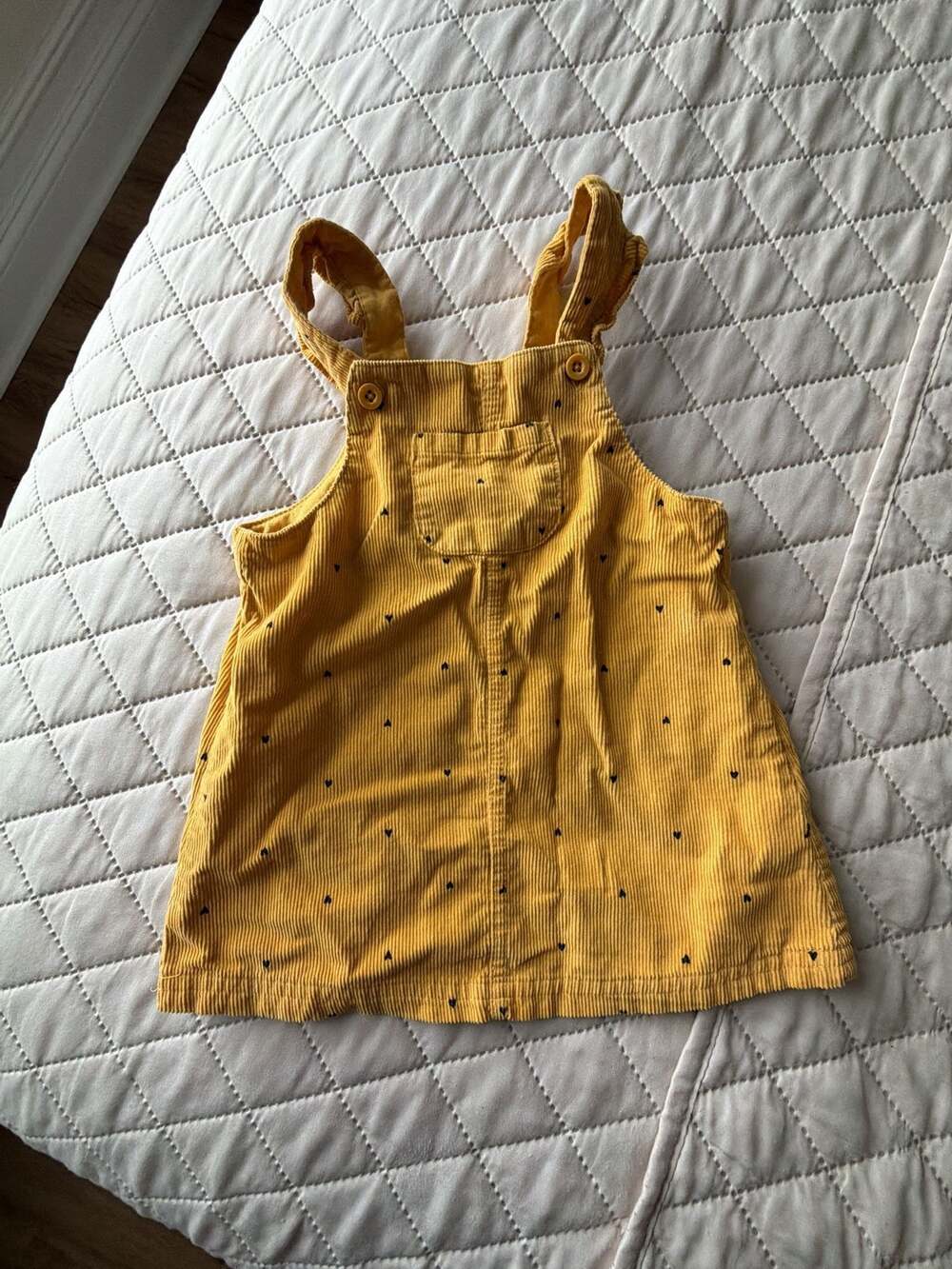 Carter's Yellow Corduroy Heart Print Pinafore Jumper Dress, Size 18m